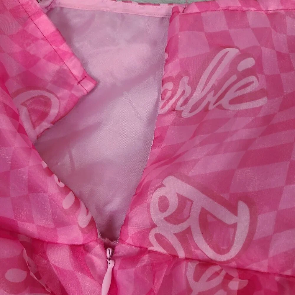 Girl's Pink Barbie Logo Puff Dress Size XL 14‎ Balloon Sleeves Tulle Puff Skirt
